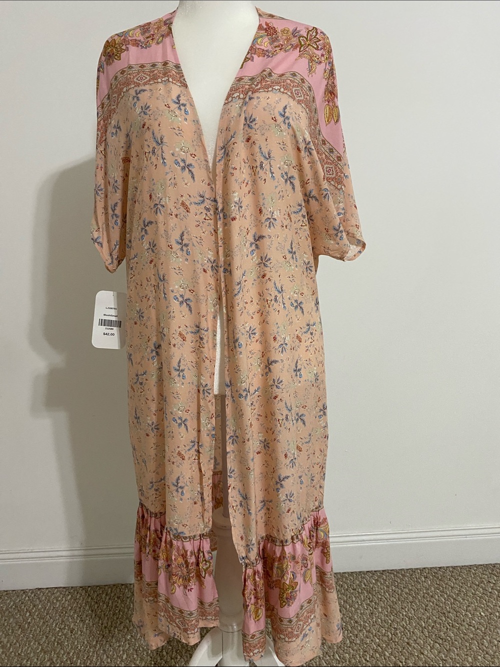 NWT Peachy Blush & Pink Floral Bohemian Kimono Duster